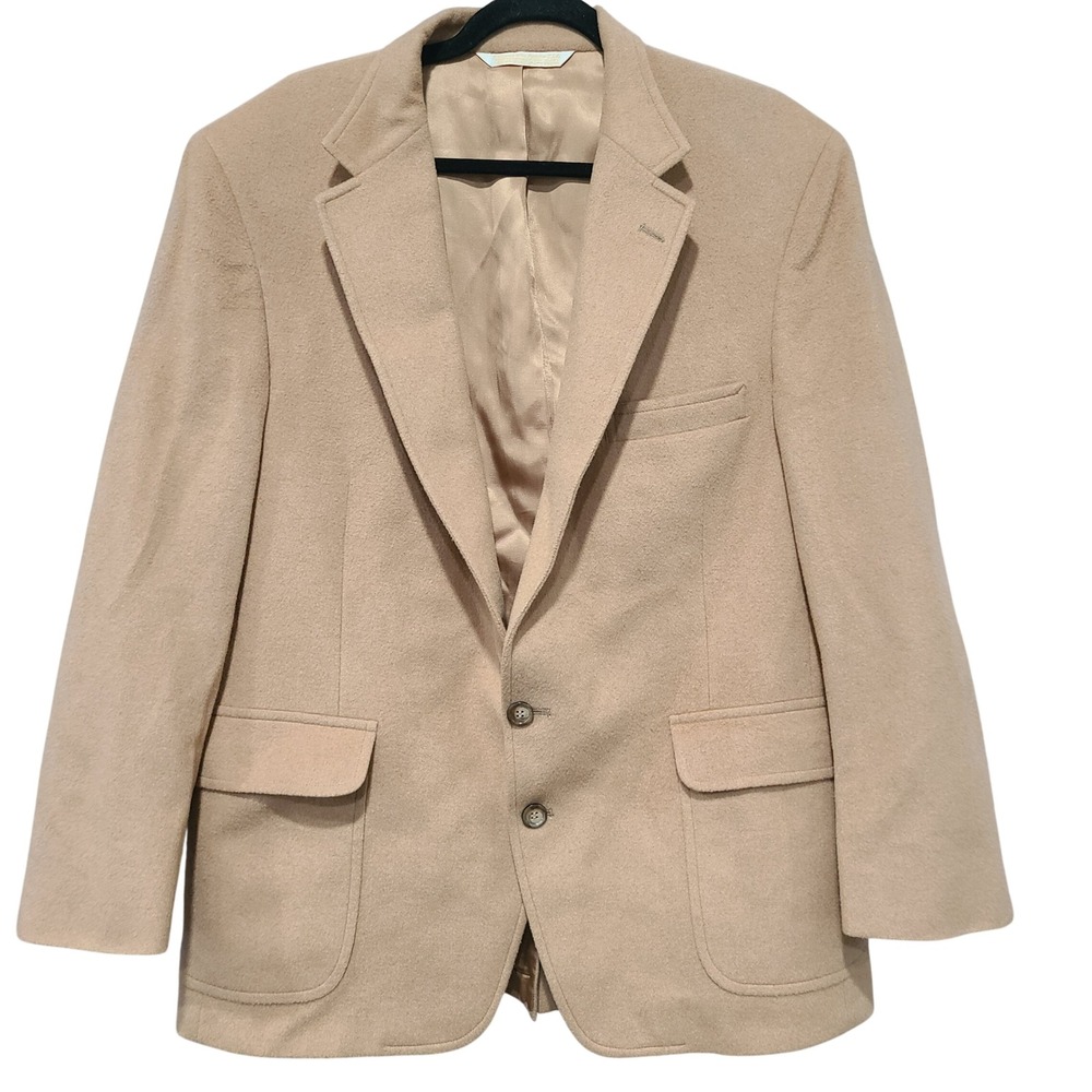 Vintage 100% Fine Camel Hair Blazer Tan Sport Coat Made in USA Mens 42 44